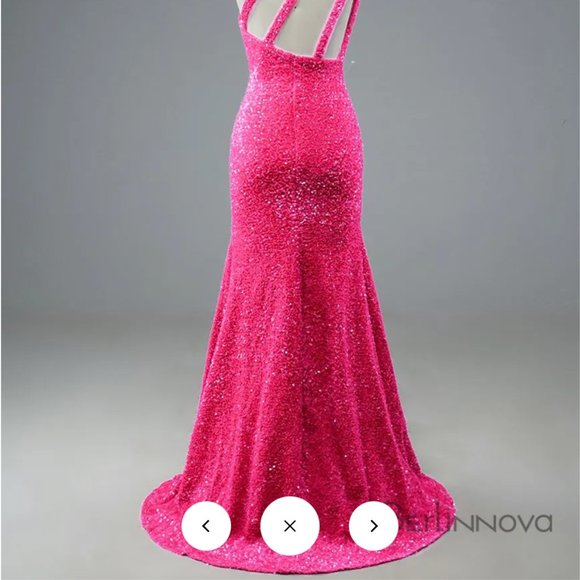 Red Berlinnova Mermaid Glitter One-Shoulder Backless Prom Dress With Sequins - Picture 6 of 6